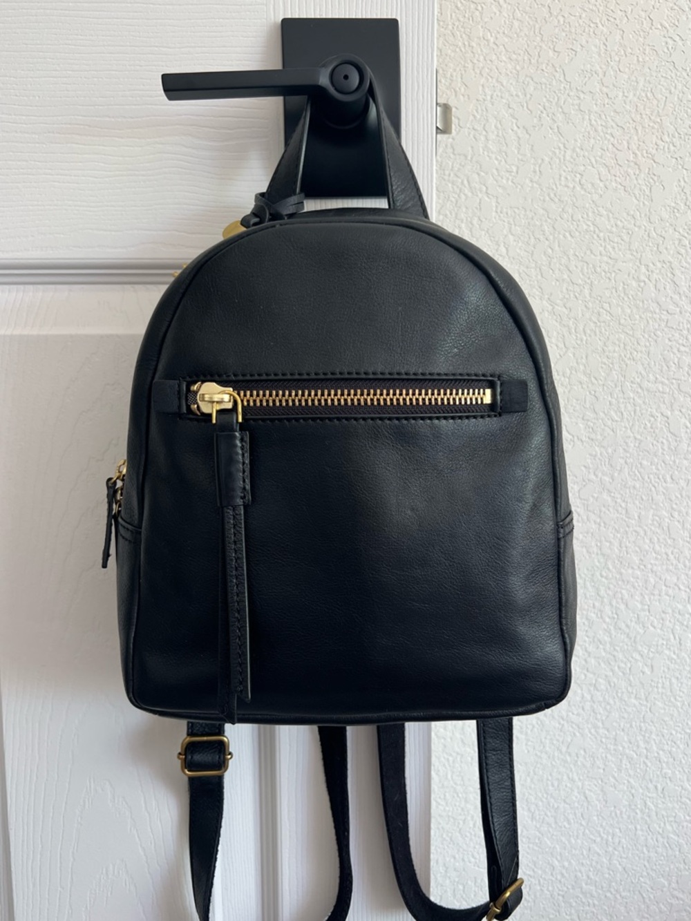Fossil Black Leather Mini Backpack with Gold Hardware